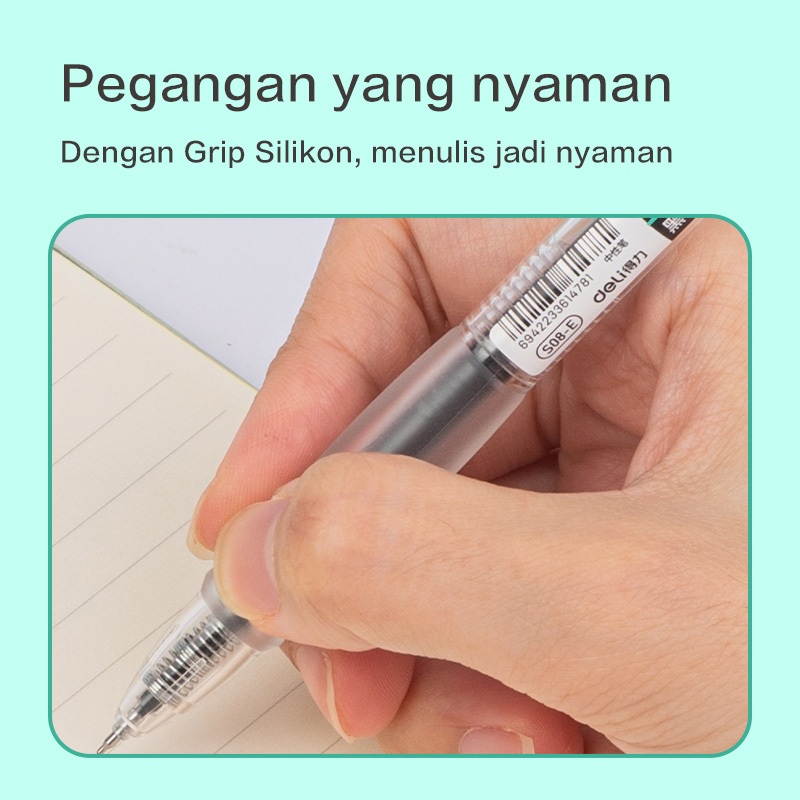 Deli Gel Pen / Pulpen Gel 0.5mm Tinta Hitam / Merah Isi 1 pcs Cepat Kering Tinta Banyak S08-E - Gambar 3