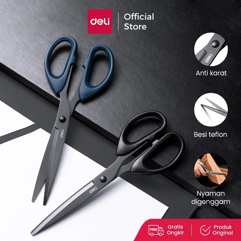Deli Gunting Teflon / Scissor Anti Karat Nyaman Digenggam 6009-S