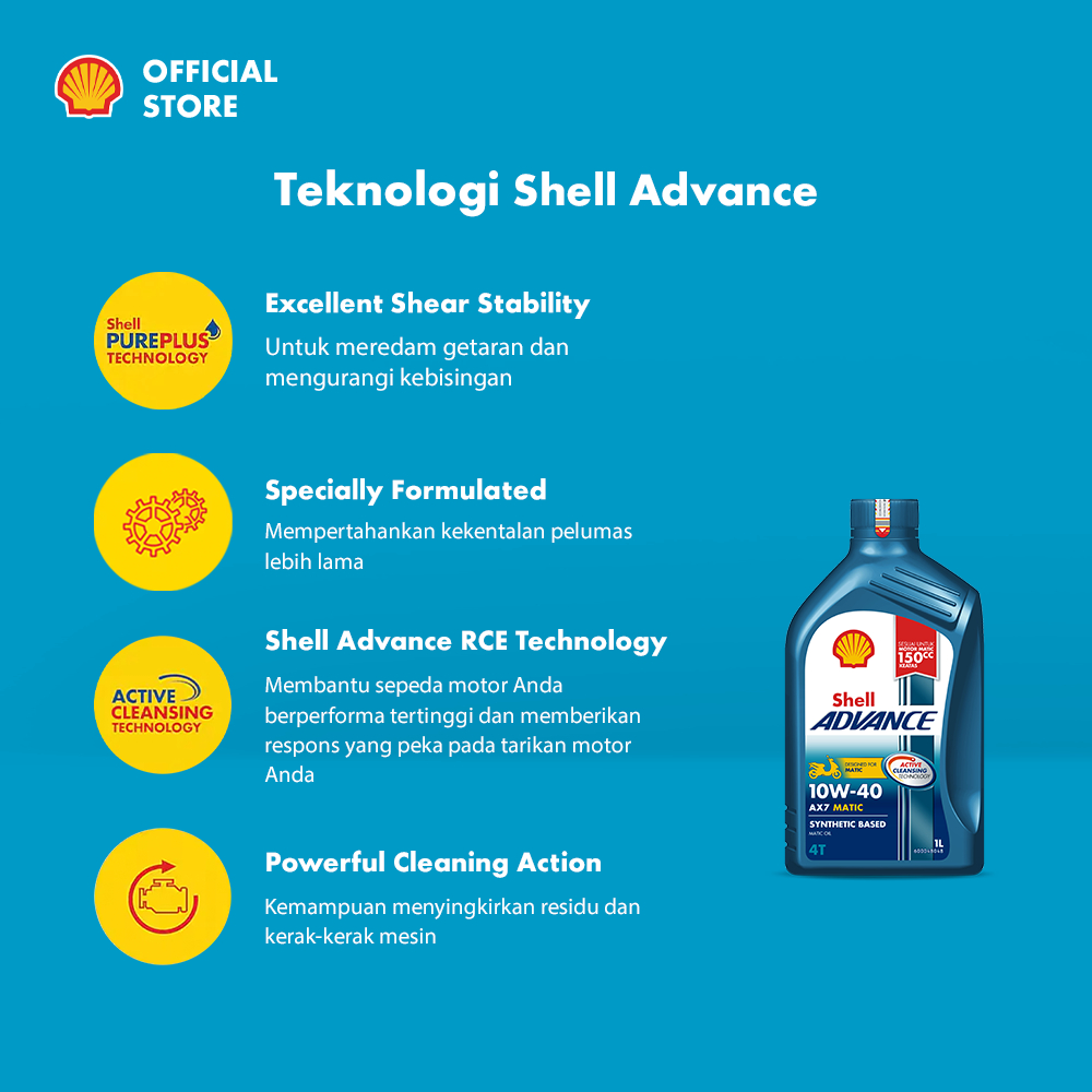 Oli Motor Shell Advance AX7 10W-40 (1L) – Synthetic Pelumas Mesin Motor Matic Harian Sport Lebih Bersih & Tahan Lama - Gambar 3