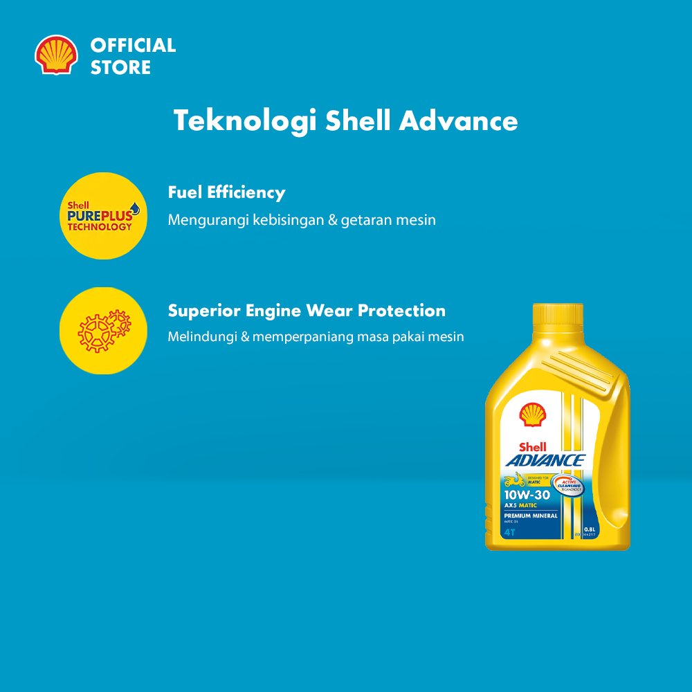 Oli Motor Shell Advance AX5 Scooter 10W-30 (0.8L) – Premium Mineral Pelumas Mesin Motor Matic Harian Lebih Bersih & Stabil - Gambar 3