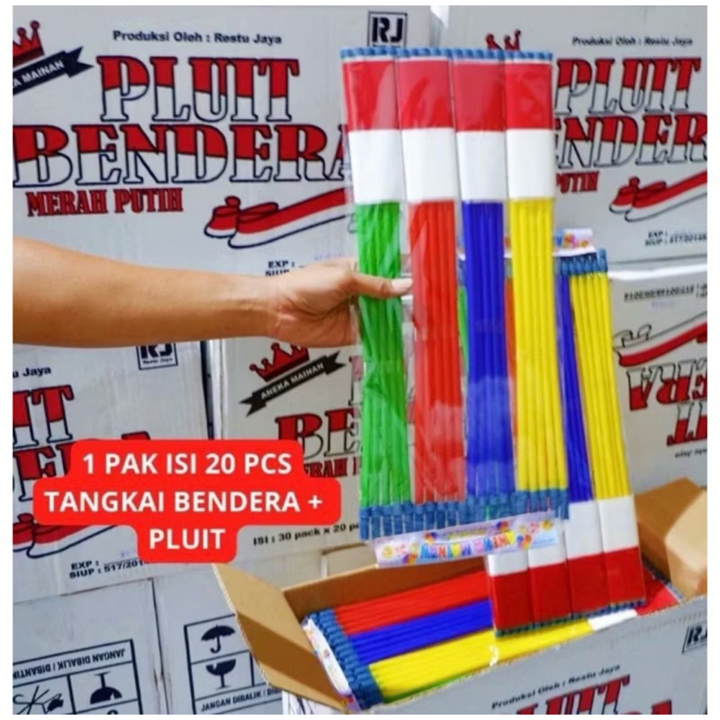 1pack (20pc) Bendera Peluit Merah Putih Accesoris Agustusan - Gambar 2