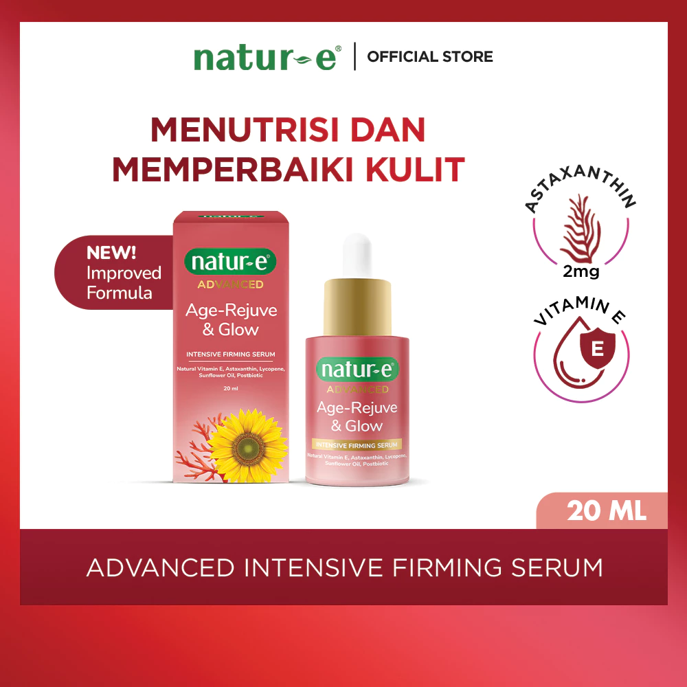 Natur-E Paket Advanced Intensive Firming Serum Age Rejuve 20ml & Glow Intensive Firming Moisture Gel 30ml - Serum Menutrisi dan Memperbaiki Kulit dengan Astaxanthin dan Vitamin E - Gambar 2