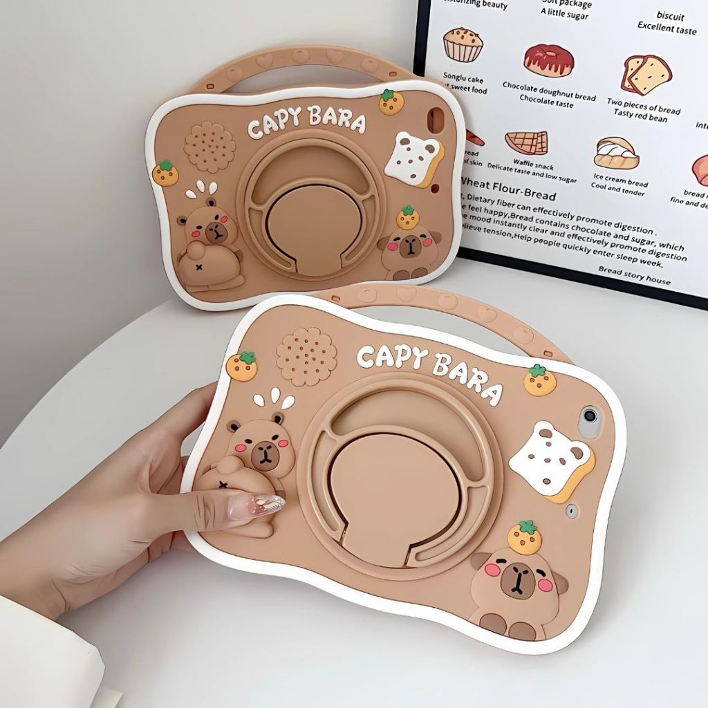 Case Anak Ipad pro 11 2018/2020 Air 4 5 Ipad 7th 8th 9th 10.2 Gen 4 5 9.7 Inch Mini 1 2 3 4 5 6 7 Rotary 360 Stand Plus dengan motif Karakter Duck Hello Kitty Astronot Unicorn Pochacco Stich Cat Ear Bonus Tali Slempang Anak Anak Shockproof - Gambar 2