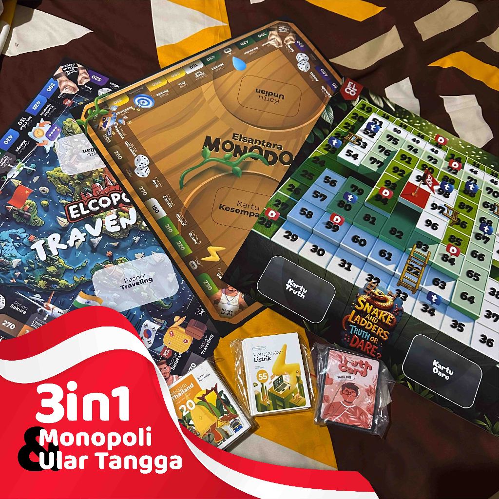 (COD Available) 3-in-1 Paper Snakes and Ladders Monopoly Set by Elco (2 ...