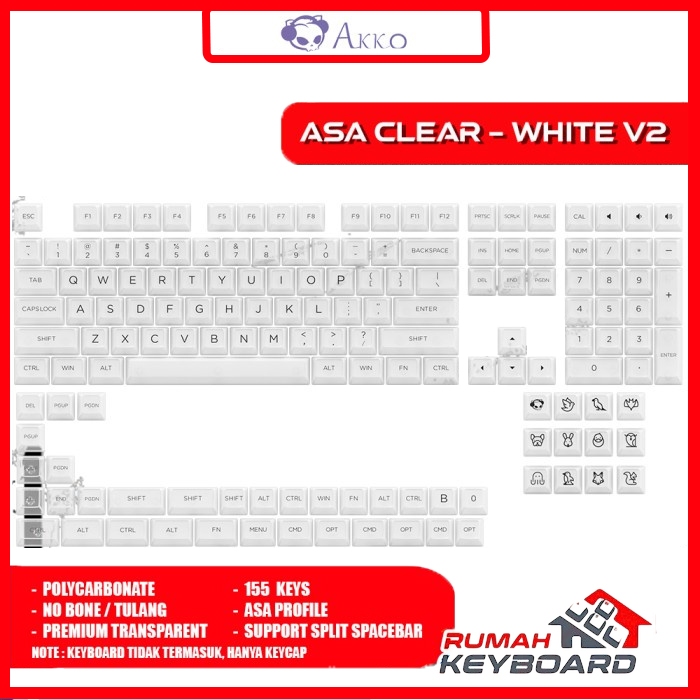 AKKO - V2 - Asa - Clear - Transparent - PC - 155 Key - Keycap - Keycaps ...