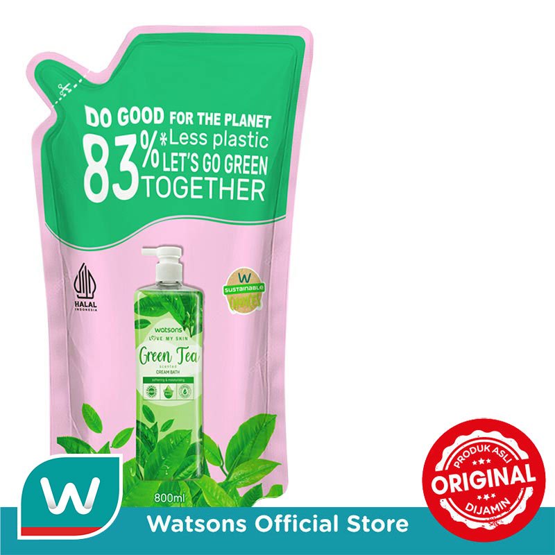 Watsons Green Tea Scented Cream Bath Pouch 800ml - Gambar 2