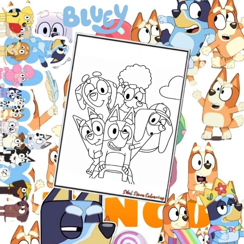 Bluey V1 Theme Children's Drawing Coloring Paper contains 15 Different ...