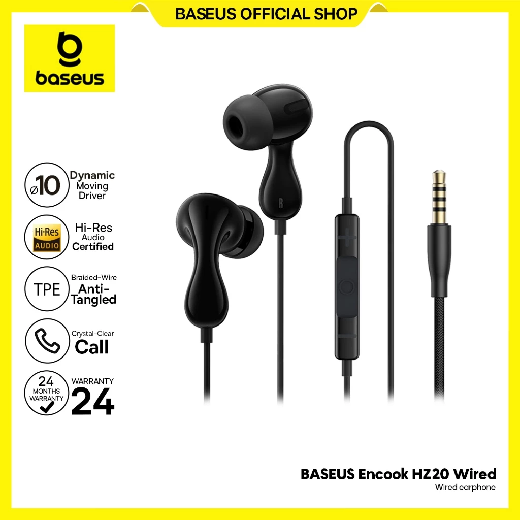 Baseus Encok HZ20/CZ20 Wired Earphone Headset Kabel Audio Jack 3.5mm Bass Hi-Res Sound
