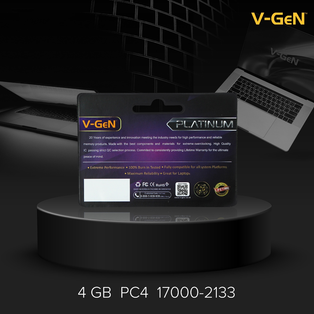 SODIMM DDR4 4GB PC 17000 / 2133 Mhz RAM Laptop / Notebook V-GeN PLATINUM | 4 GB 2133MHz - Gambar 3