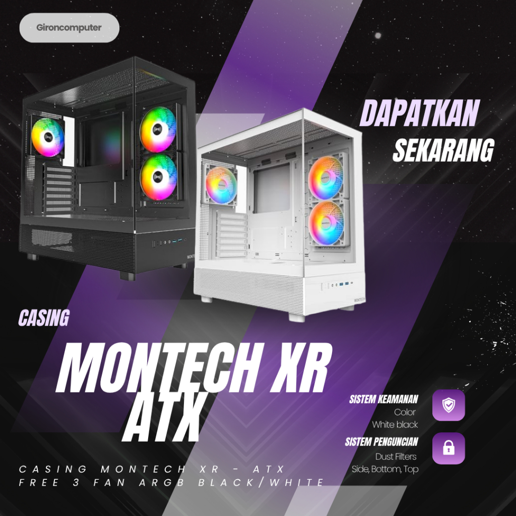 Casing MONTECH XR - ATX FREE 3 FAN ARGB | Shopee Singapore