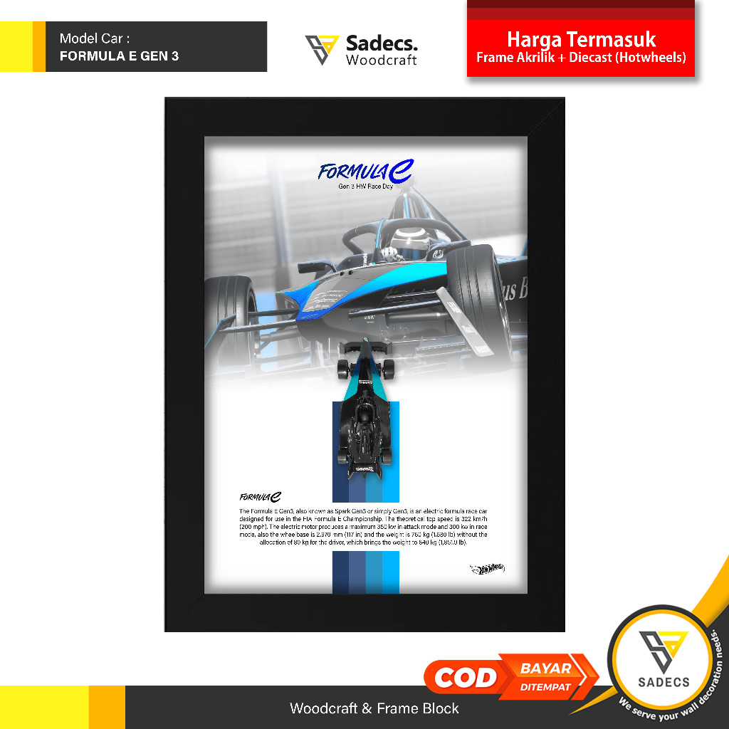 Formula E GEN 3 Acrylic Frame Wall Display Size 22x17cm (Hollow 3 Cm ...