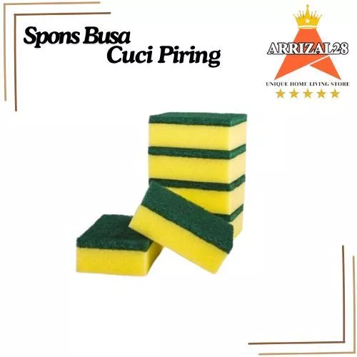 Spon Cuci Piring Kuning Hijau 2 Sisi Sabut Busa