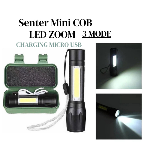 Senter Tangan Mini Swat Polisi LED Cahaya Terang Recharger Warna Hitam Plus Box /Senter Mini Outdoor