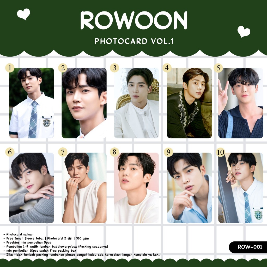 (PC) ROWOON ACTOR COLLECTION PHOTOCARD VOL.1 UNOFFICIAL 2 SIDES GLOSSY ...