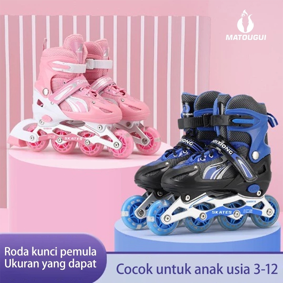 MATOUGUI sepatu roda/sepatu roda Oxelo/- sepatu roda anak laki laki/lampu kedip/tidak licin/anti goyang/lnline skate/star/ukuran dapat disesuaikan/pu/gaya bajaj/mode skateboard - Gambar 4