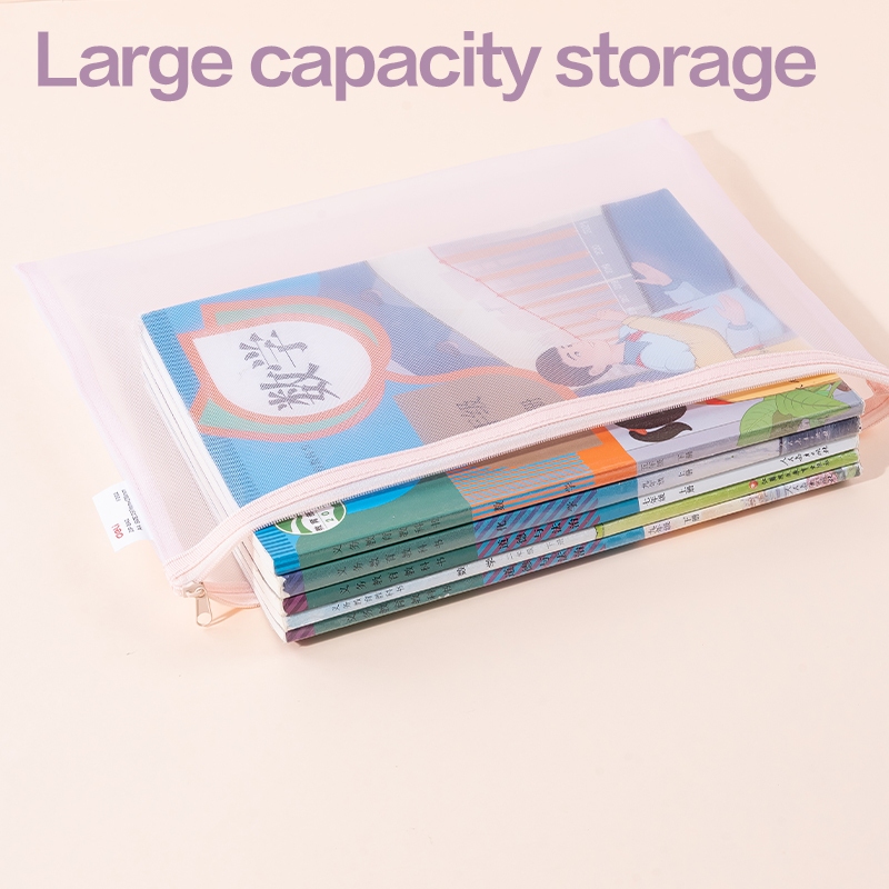 Deli Zip Bag Document Bag Pouch Transparan Serbaguna A4 Polyester Mesh Warna Pastel EF28X - Gambar 3