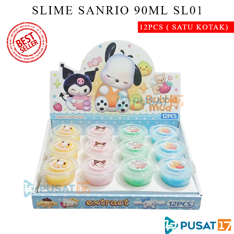 PUSAT17 SL01 SLIME SANRIO 90ML ISI 12PCS SLIME KAPSUL WANGI MAINAN ANAK EDUKASI TIDAK BERACUN SLIME CUP MINI KARAKTER MILKY SLIME