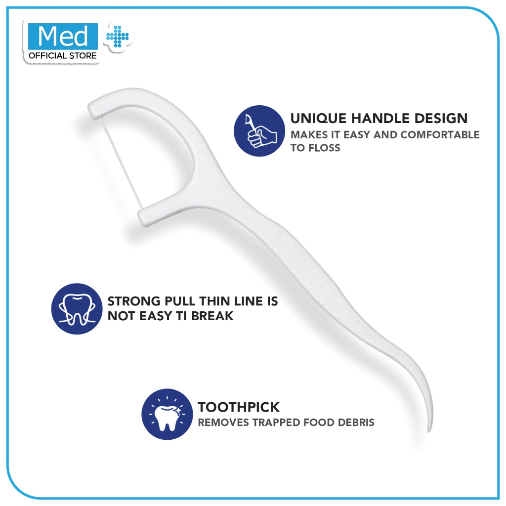 Med+ Dental Floss / Tusuk Gigi 1 Pack 50 Pcs / Benang Gigi 2 in 1 / Pembersih Sela Gigi / Toothpick - Gambar 3