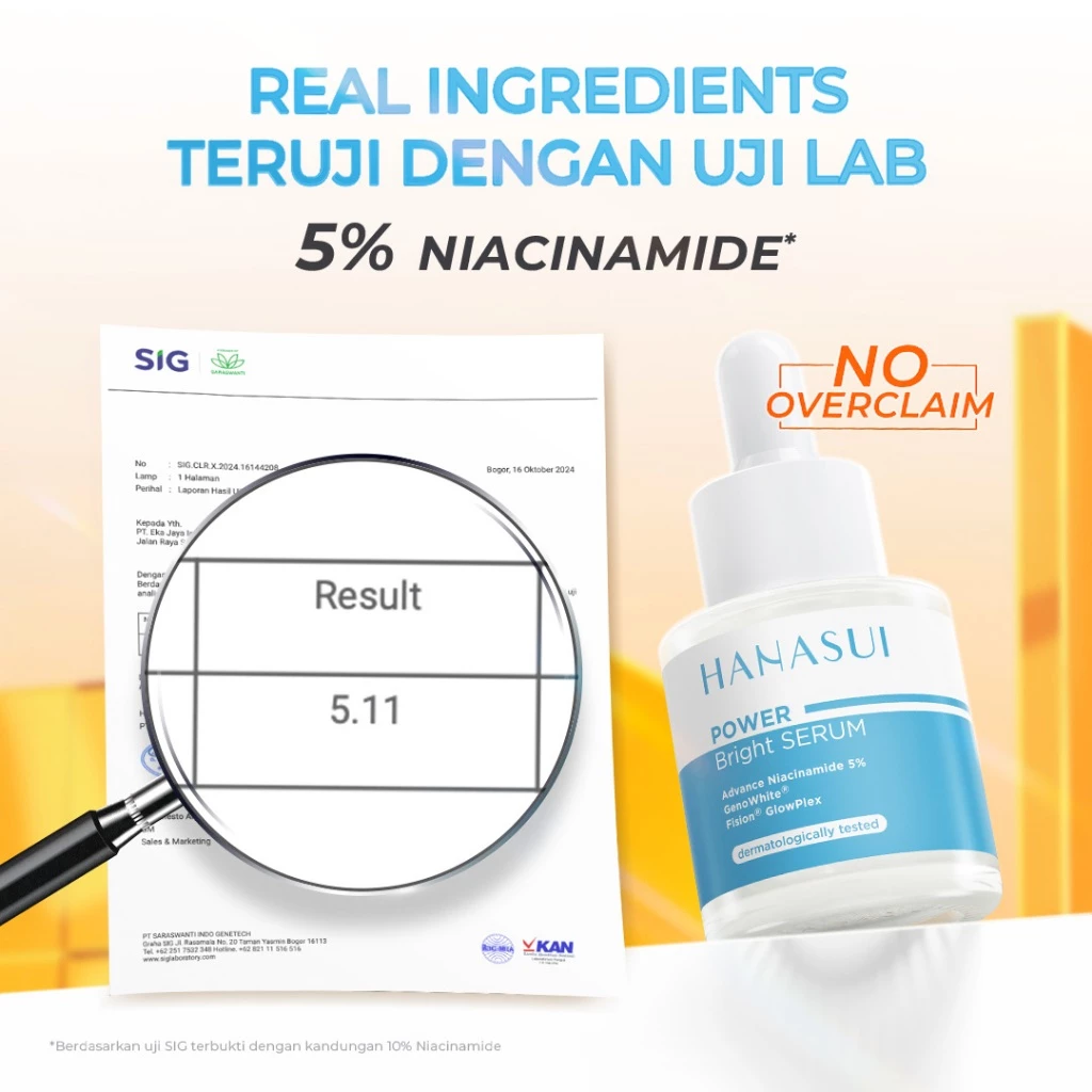 Hanasui Power Bright Serum - 5% Advance Niacinamide Mencerahkan, Kurangi Bintik Hitam Bekas Jerawat, Ratakan Warna Kulit - Gambar 2