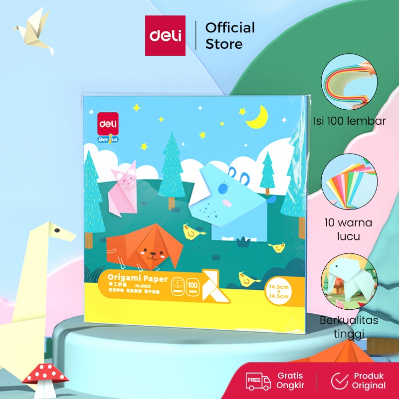 Deli Origami Paper / Kertas Lipat Origami 100 pcs 10 Warna Berbagai Ukuran 8363X