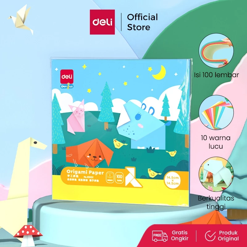 Deli Origami Paper / Kertas Lipat Origami 100 pcs 10 Warna Berbagai Ukuran 8363X