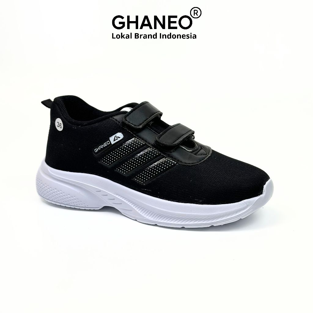 Ghaneo - Sepatu Anak Laki Perempuan Sekolah TK SD H7 Hitam Putih - Gambar 2