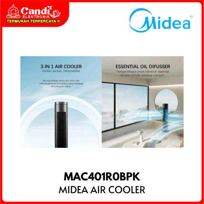 MIDEA Air Cooler Kapasitas 4 Liter Tower Fan 3in1 Air Purifier dengan Ion Negatif dan Humidifier MAC401R0BPK - Gambar 2