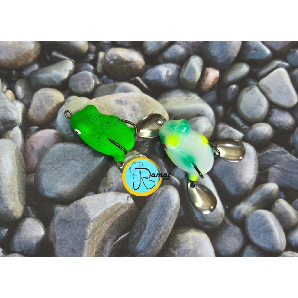 Umpan Pancing kodok soft bait Casting gabus dengan Double Spiner bahan karet 3,5cm berat 4gr - Gambar 2
