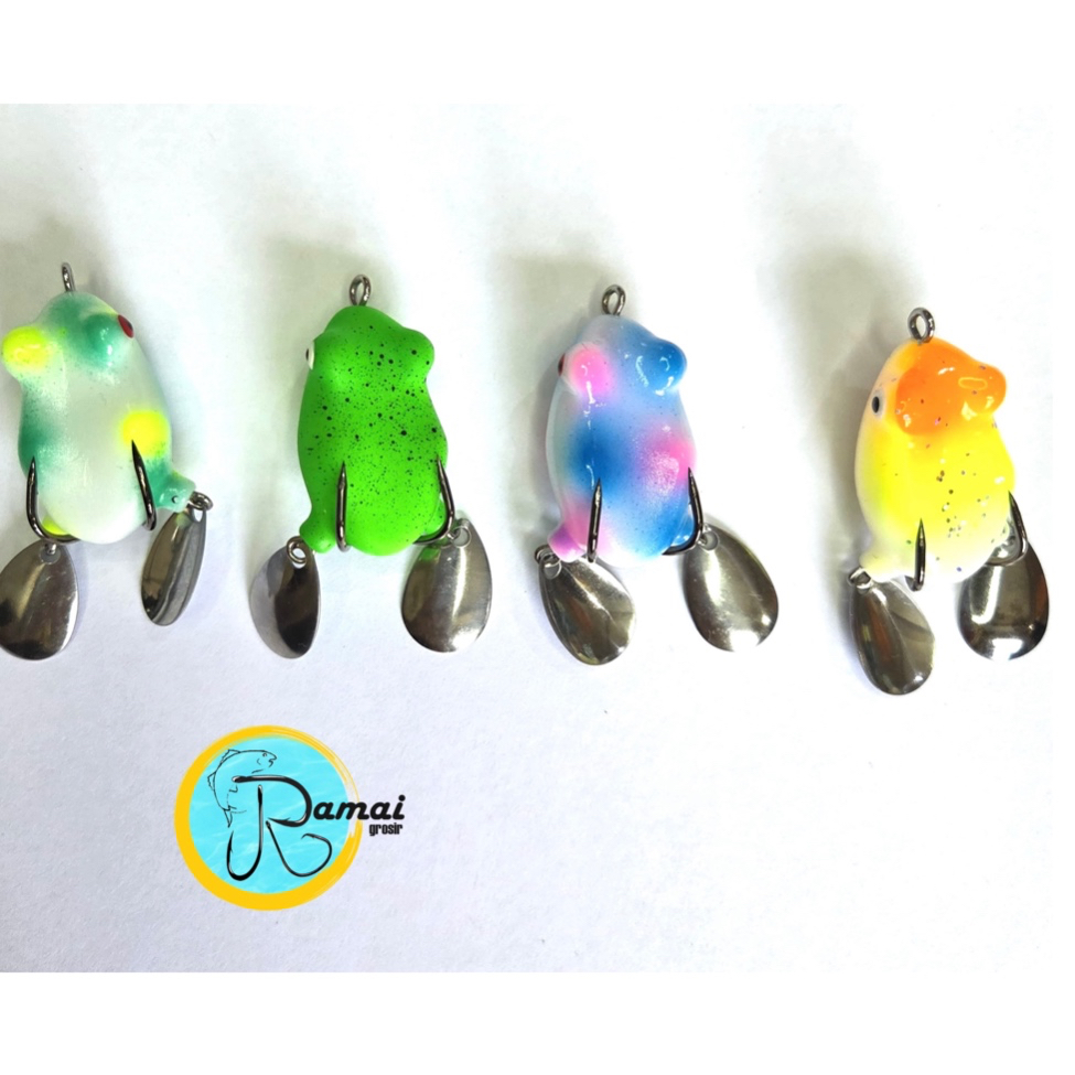 Umpan Pancing kodok soft bait Casting gabus dengan Double Spiner bahan karet 3,5cm berat 4gr - Gambar 4