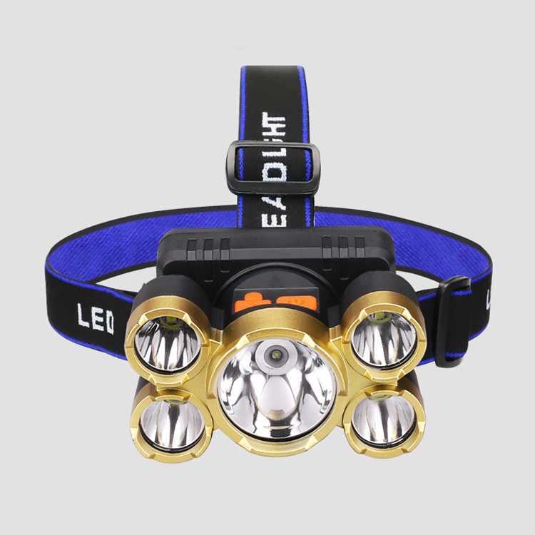 Senter LED Outdoor Super Terang 5 Lampu IPX4 200 Meter 4 Mode Cahaya Senter Kepala - Gambar 3