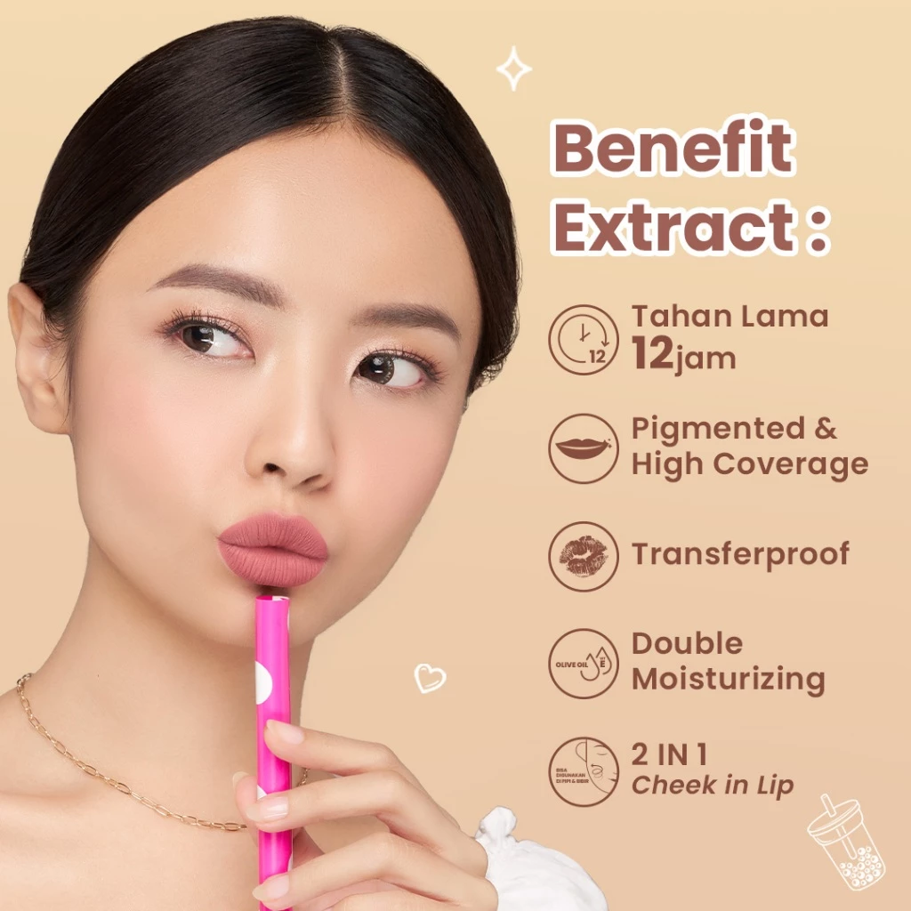 Hanasui Mattedorable Lip Cream Boba - Velvet Matte Finish Pigmented Long Lasting Double Moisturizing - Gambar 4