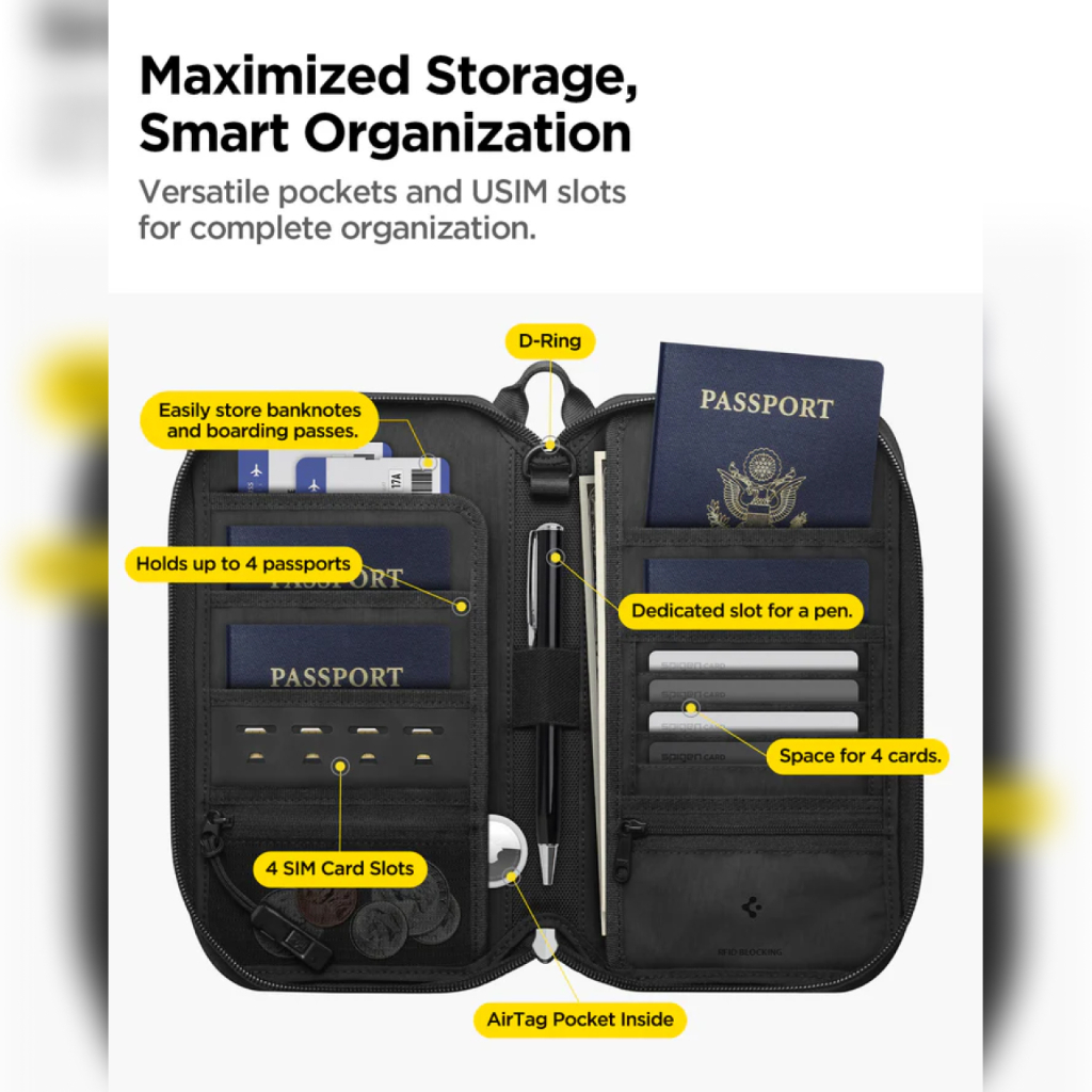 SPIGEN Passport Holder Dompet Paspor Card Slot Wallet Leather Pouch Passport Fabric RFID Card Holder - Gambar 2
