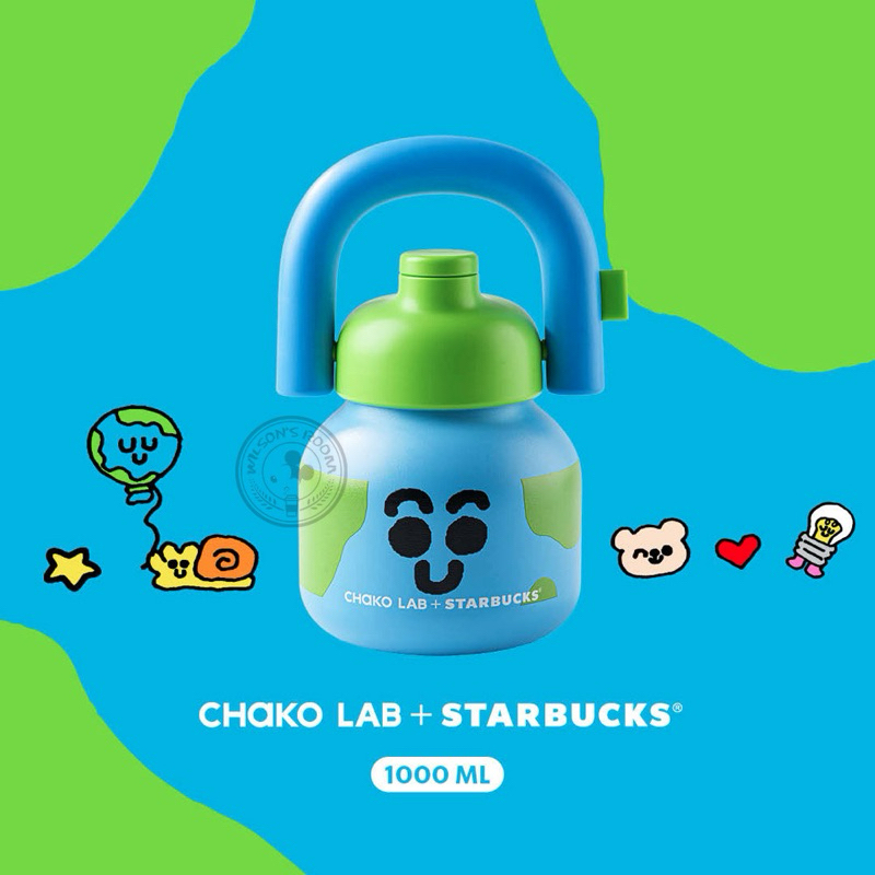 CHAKO LAB Starbucks Tumbler 1L BLUE PINK YELLOW EARTH & BEAR