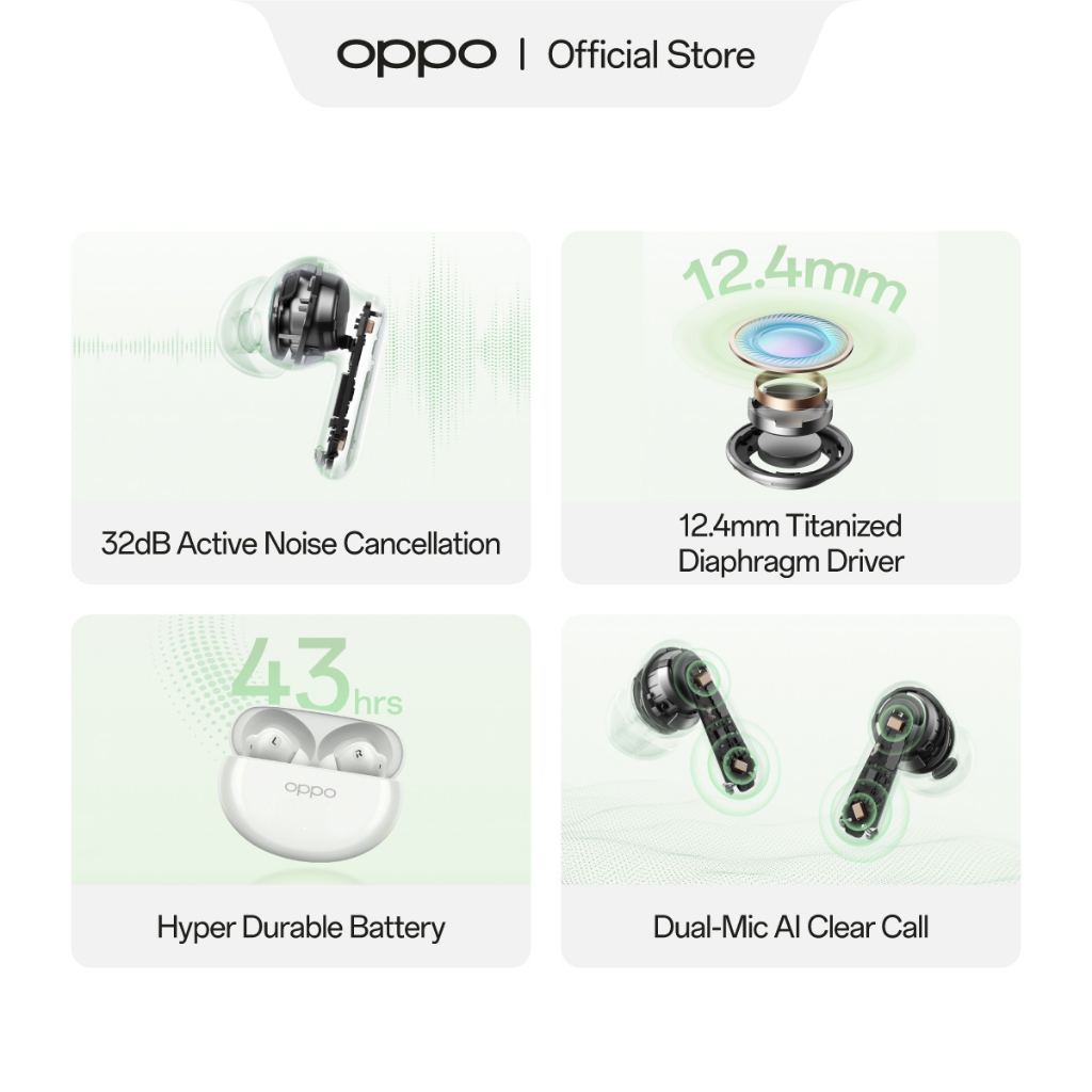 OPPO Enco Air4 [32dB Active Noise Cancellation, Dual-Mic AI Clear Call, Hyper Durable Battery - Up to 43 Hours of Playback] - Gambar 3