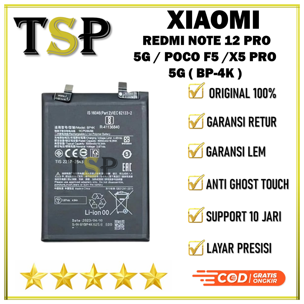 BATERAI XIAOMI BP-4K Xiaomi REDMI NOTE 12 PRO 5G / POCO F5 / X5 PRO 5G Batre Batrai Baterai ORIGINAL 100%
