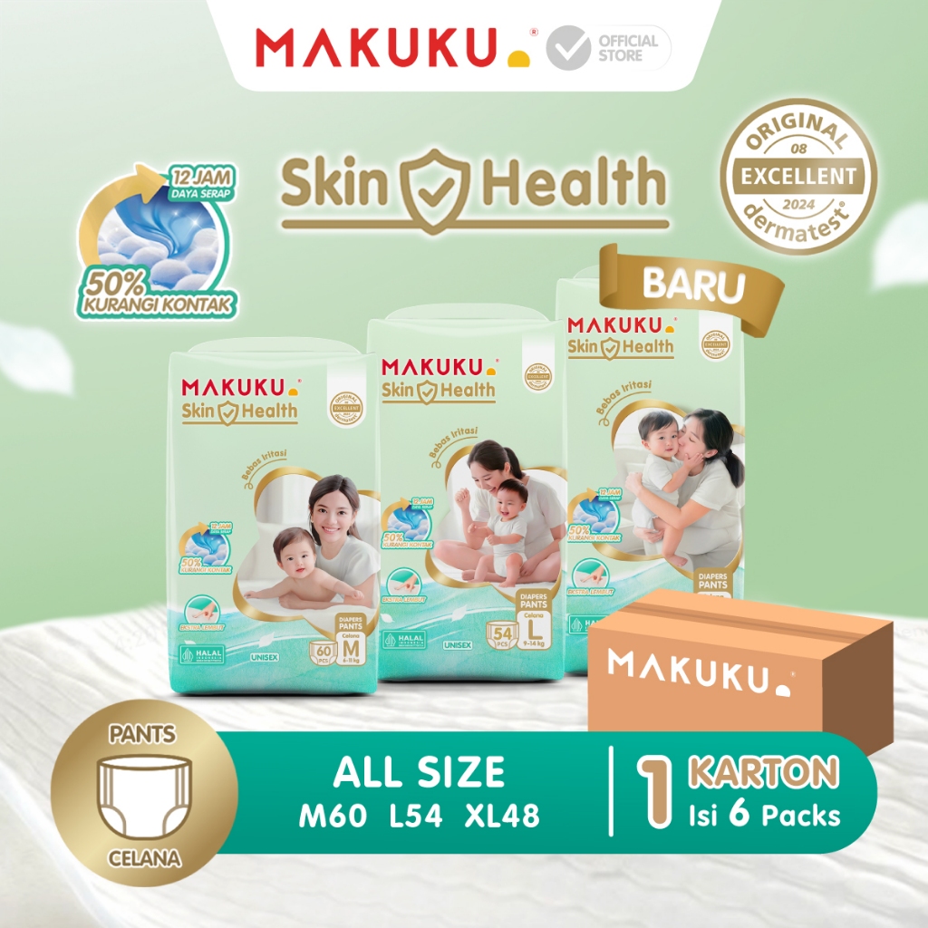 [6 PACK KARTON] Makuku Skin Health JUMBO Popok Bayi Pants / Celana M60 / L54 / XL48