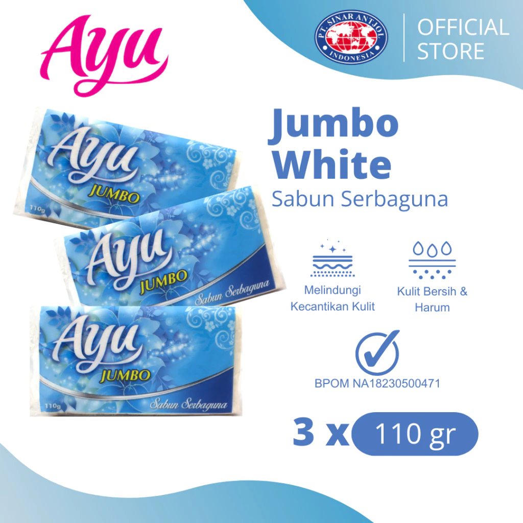 Ayu Jumbo Bar Soap Sabun Kecantikan Serbaguna Batang 110gr x 3 - Putih
