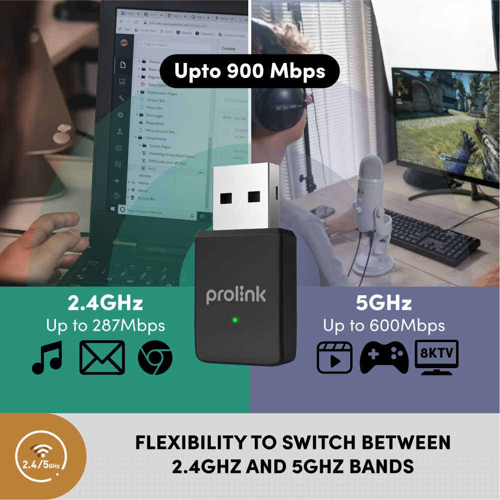 Prolink AX900 AX1800 USB Wifi 6 Adapter Wireless Dual-Band Dongle - Gambar 2