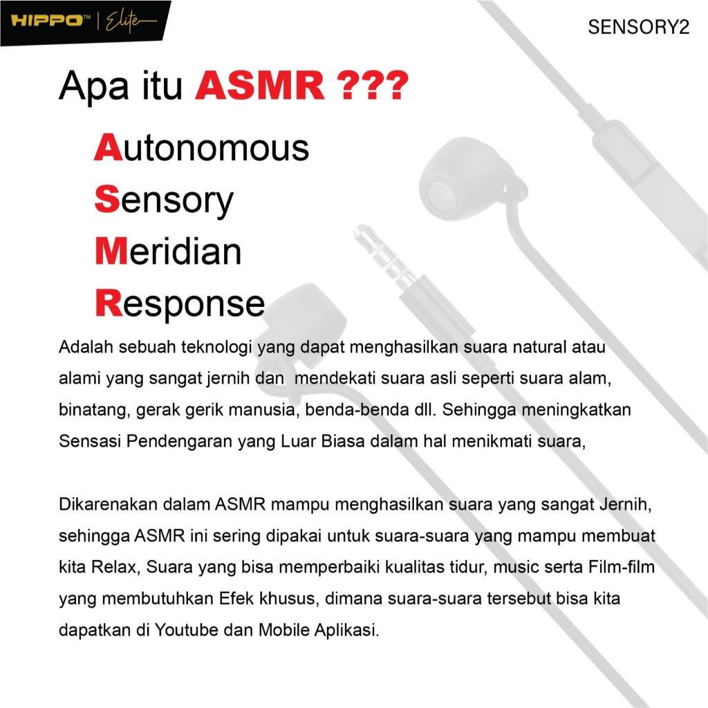 Hippo ASMR Sensory 2 Earphone Wired Headset - BLACK NEW Noice Reduction HF Sleep - Gambar 3