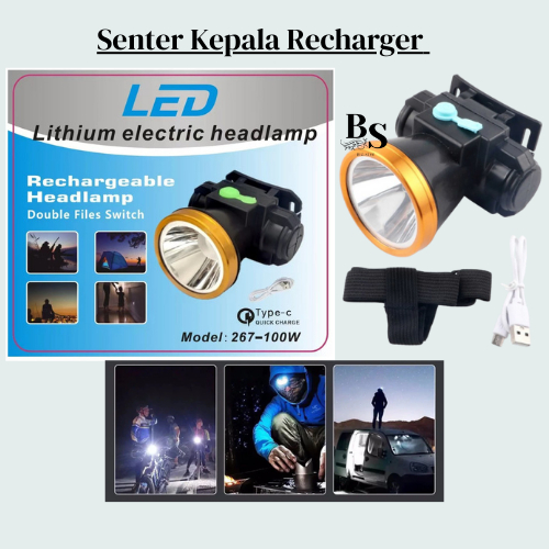 Senter Rechargeable LED Headlamp Super Bright / Senter Kepala LED Lithium Electric Plus BOX