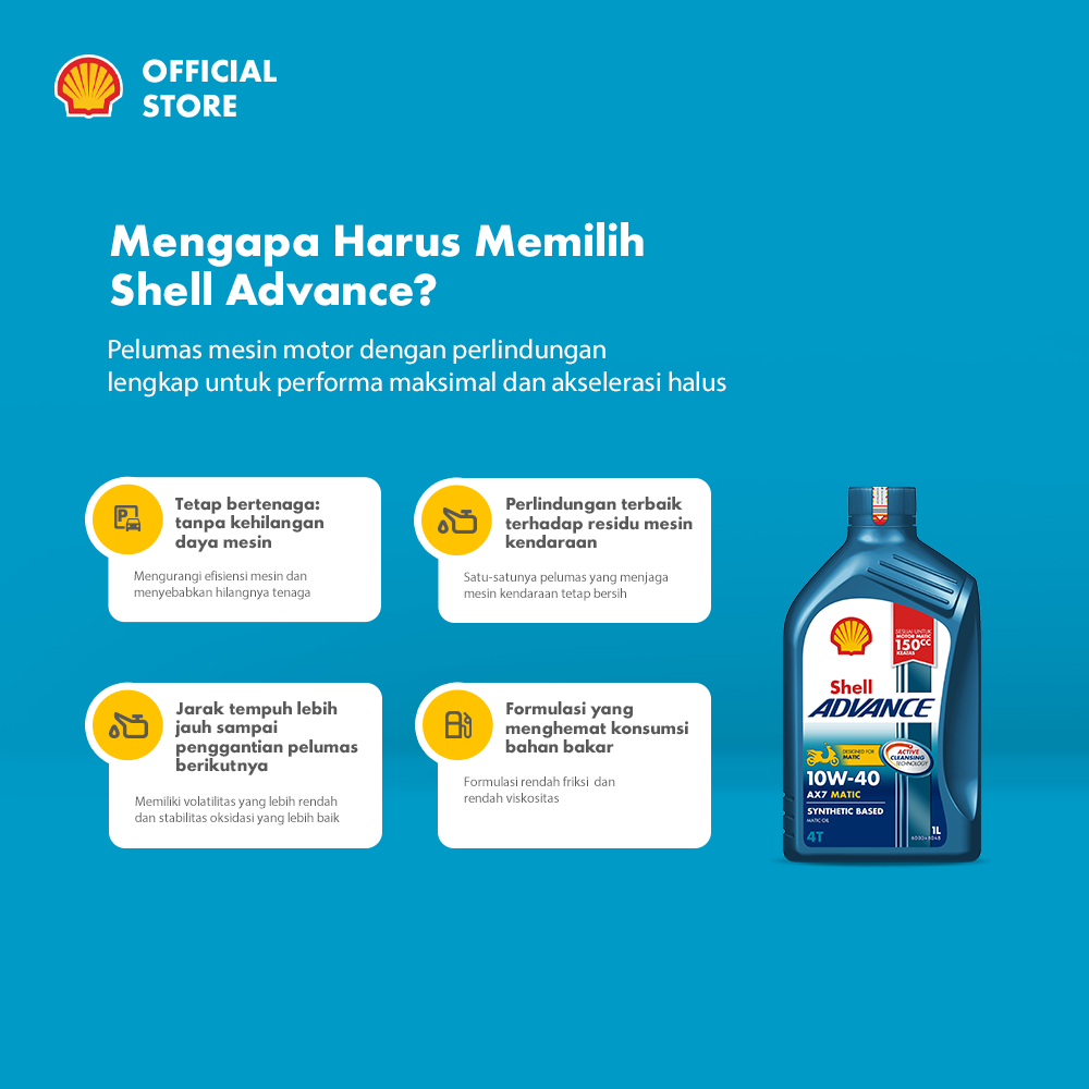 Oli Motor Shell Advance AX7 10W-40 (1L) – Synthetic Pelumas Mesin Motor Matic Harian Sport Lebih Bersih & Tahan Lama - Gambar 2