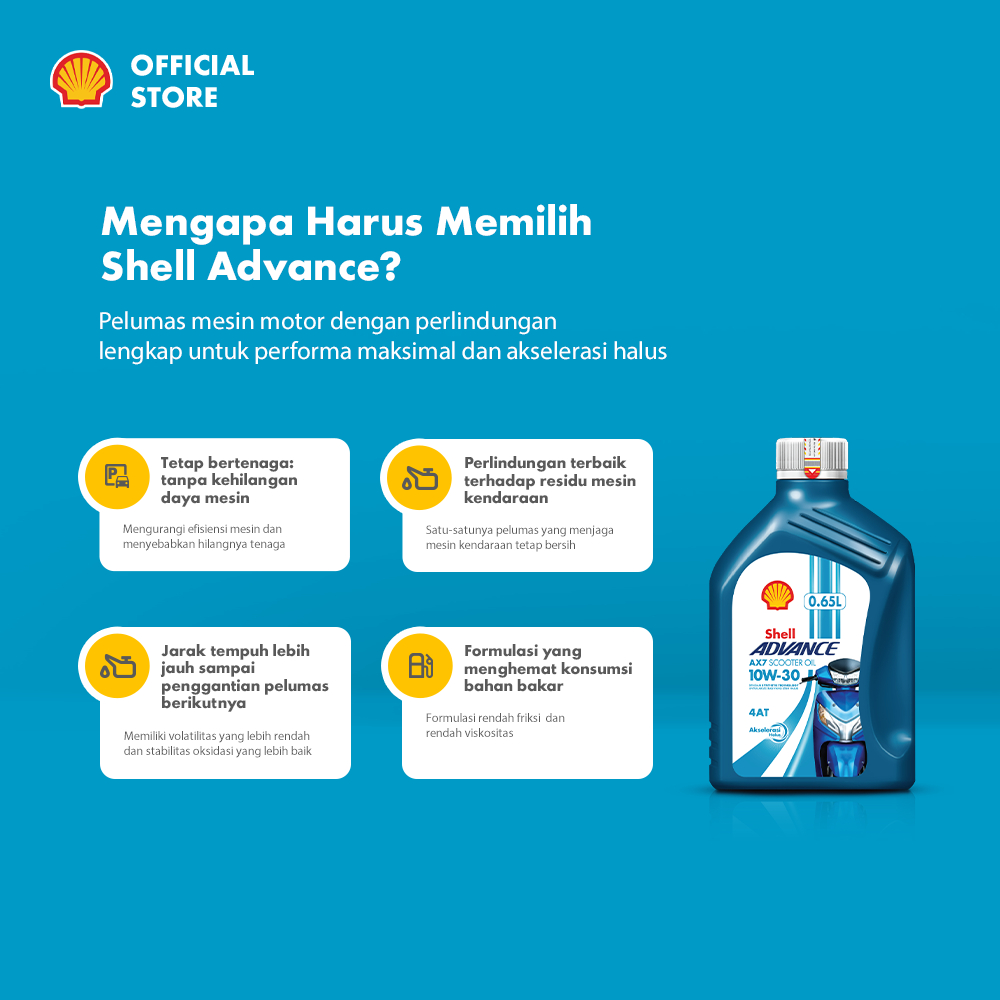 Oli Motor Shell Advance AX7 10W-30 (0.65L) – Synthetic Pelumas Mesin Motor Harian Matic Halus & Perlindungan Maksimal - Gambar 2