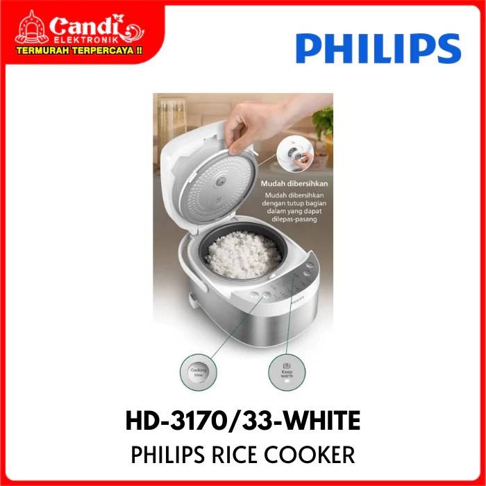 PHILIPS Rice Cooker Mini Digital Kapasitas 0,85 Liter Penanak Nasi Mini HD-3170/33-WHITE - Gambar 2