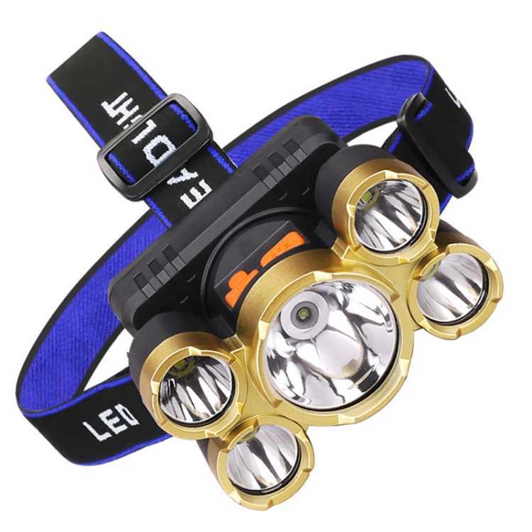 Senter LED Outdoor Super Terang 5 Lampu IPX4 200 Meter 4 Mode Cahaya Senter Kepala - Gambar 2