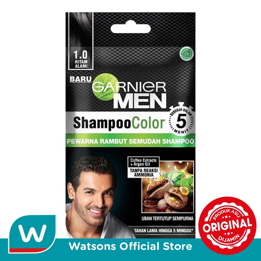 Garnier Men Shampoo Color 1.0 Hitam Alami 10 ml + 10 ml - Gambar 2