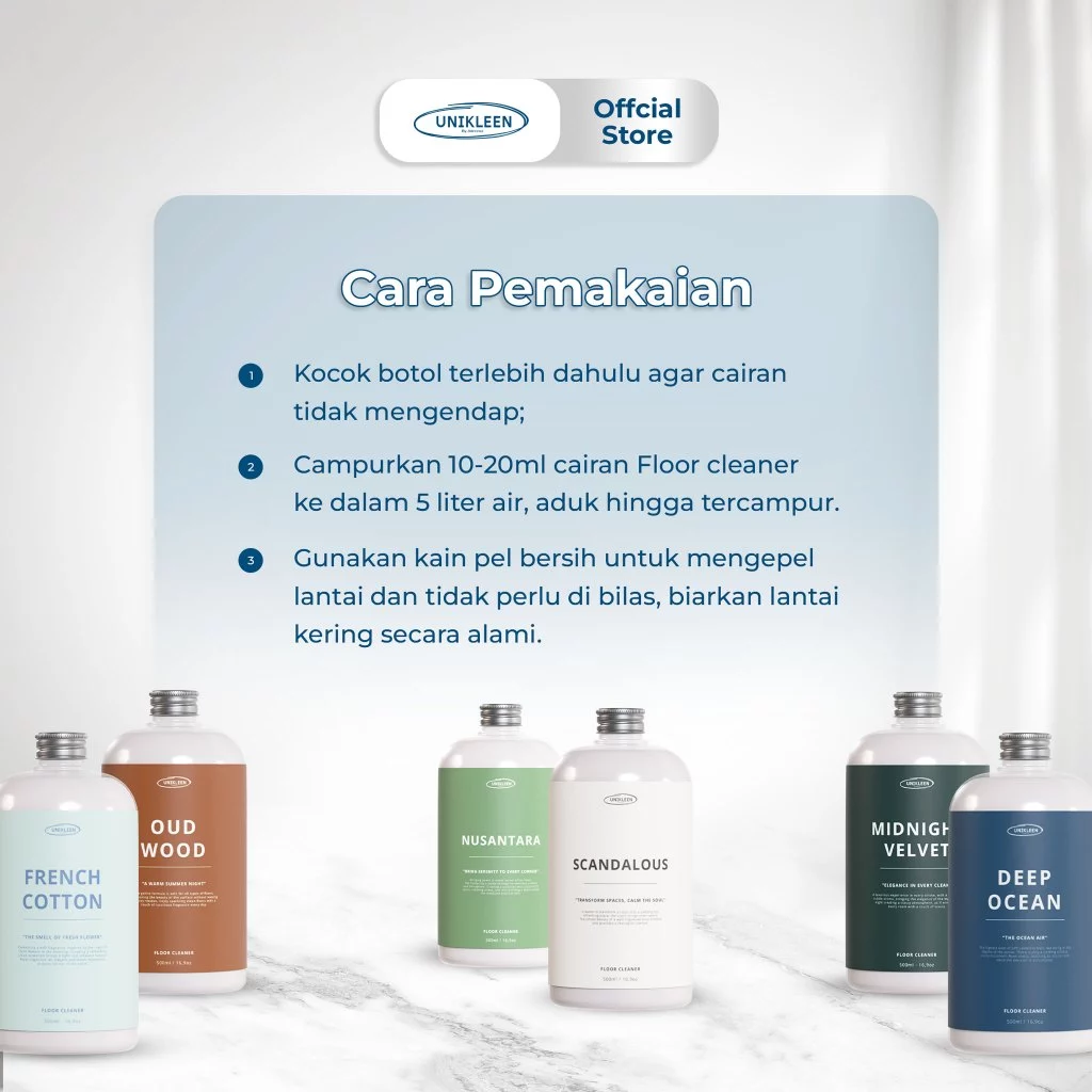 [PAKET 2in1] Unikleen Floor Cleaner Pembersih Lantai Antibacterial Cairan Pembersih Anti Lengket Bersih Wangi Premium 500ml - Gambar 4