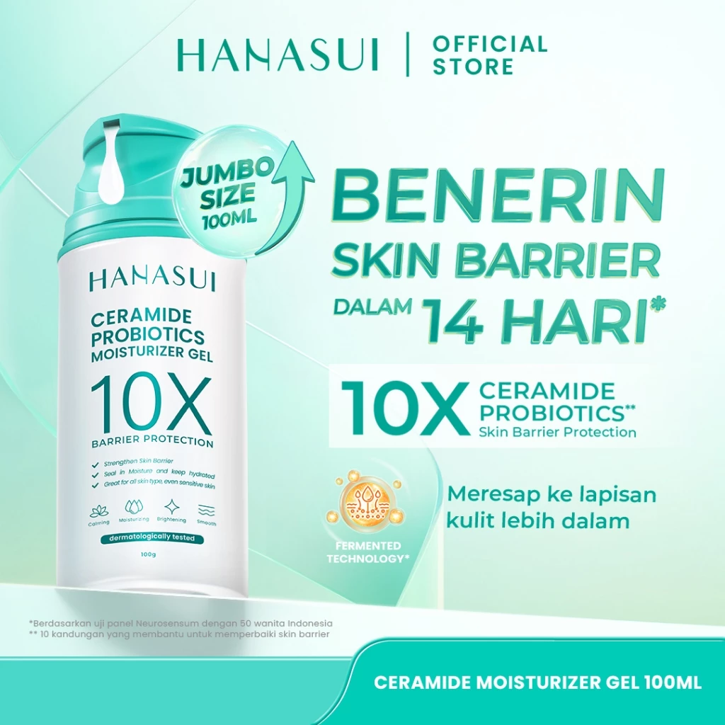 [BIG SIZE] Hanasui Ceramide Probiotics Moisturizer Gel 100ml - Pelembab Ringan Lembap Perbaiki Skin Barrier dan Mencerahkan - Gambar 2