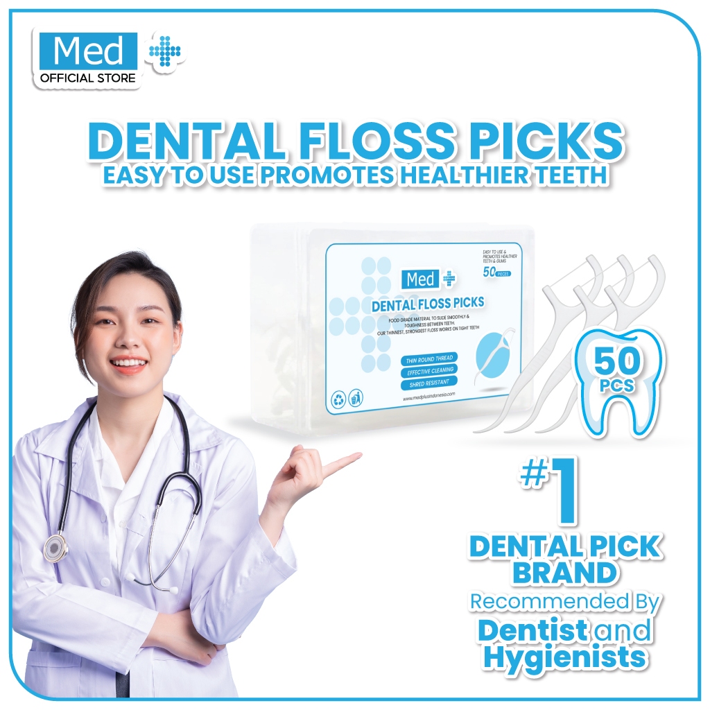 Med+ Dental Floss / Tusuk Gigi 1 Pack 50 Pcs / Benang Gigi 2 in 1 / Pembersih Sela Gigi / Toothpick