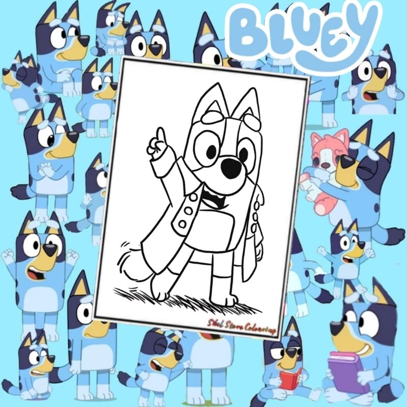 Bluey Theme Children's Coloring Paper (10 Drawing Sheets) Thick Drawing ...