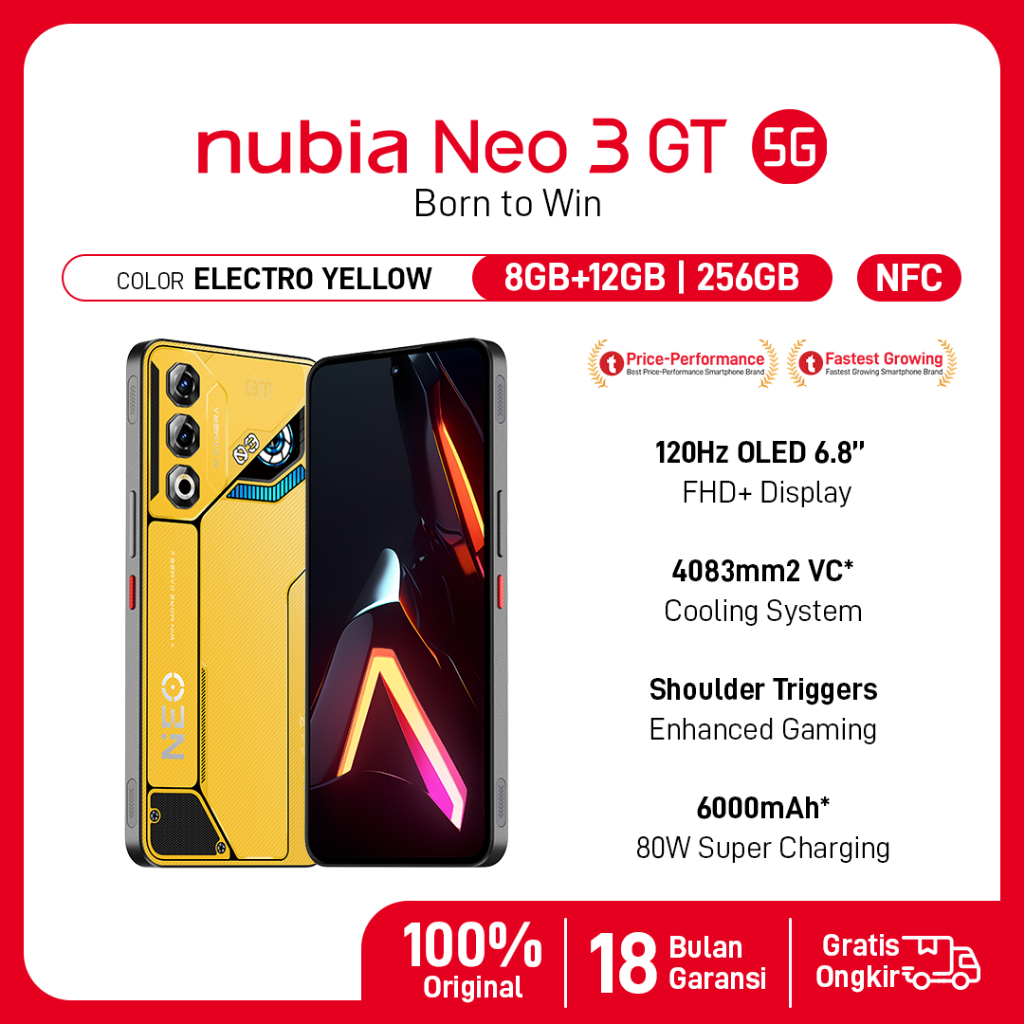 HP Gaming nubia Neo 3 GT 5G RAM 20 GB (8 +12 GB) + ROM 256 GB 6000mAH Super Fast Charging 80W Garansi Resmi - Gambar 4